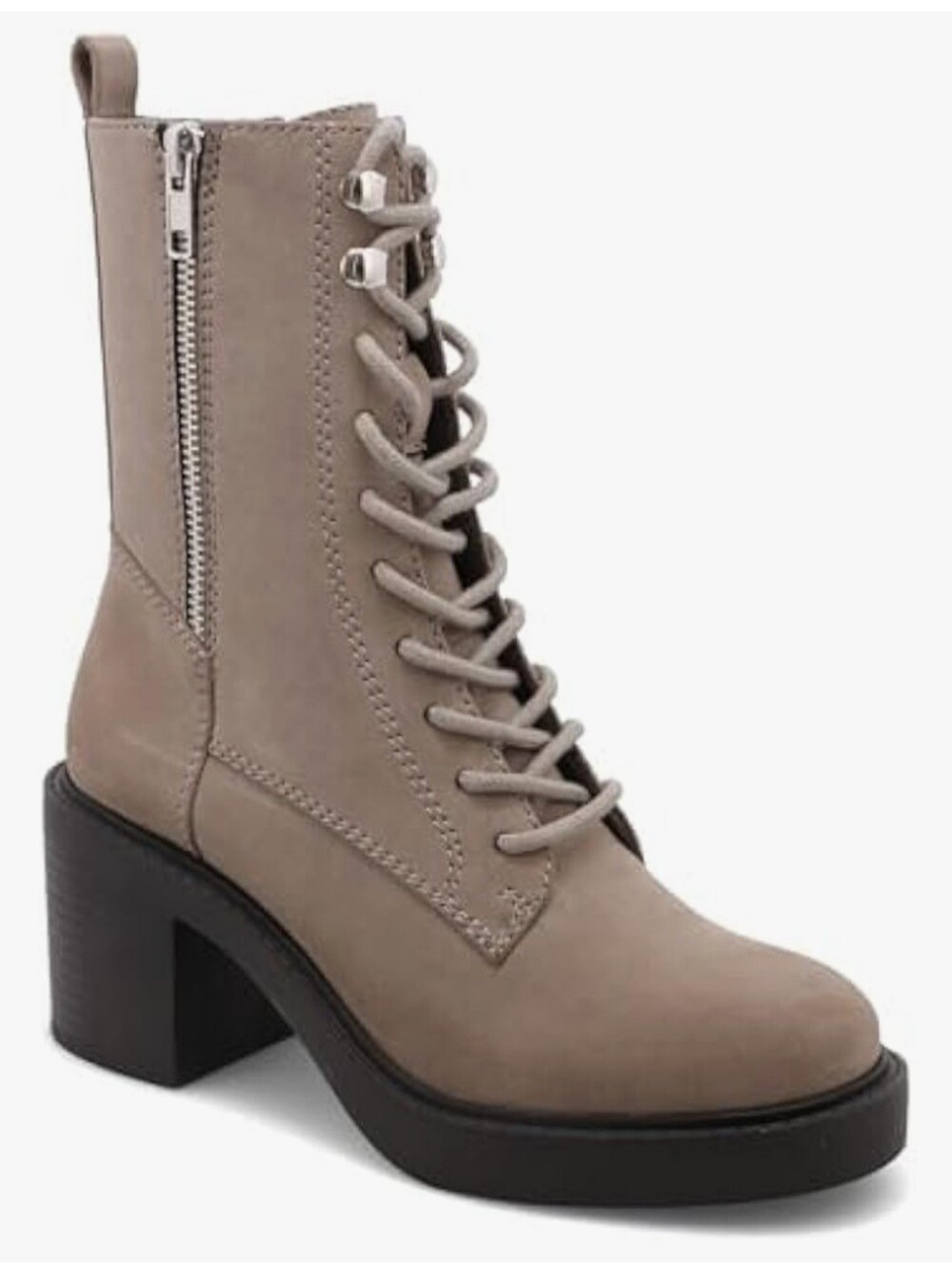 New Mia Gordy Taupe Lace-Up Block Heel Combat Boots Women's Size 9